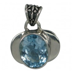 Oval Blue Topaz Pendant, Sterling Silver